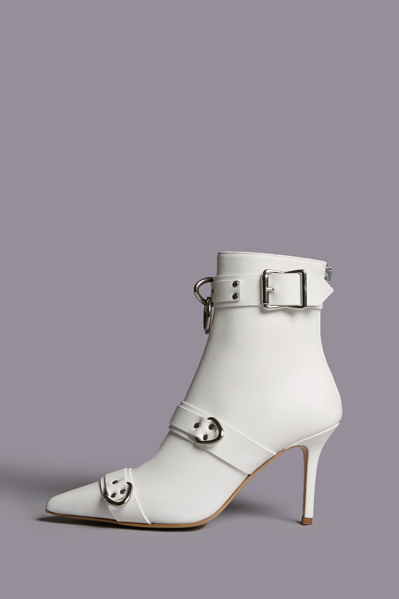 STRAPPED SKINNY ANKLE HEELED BOOT - WHITE - R13