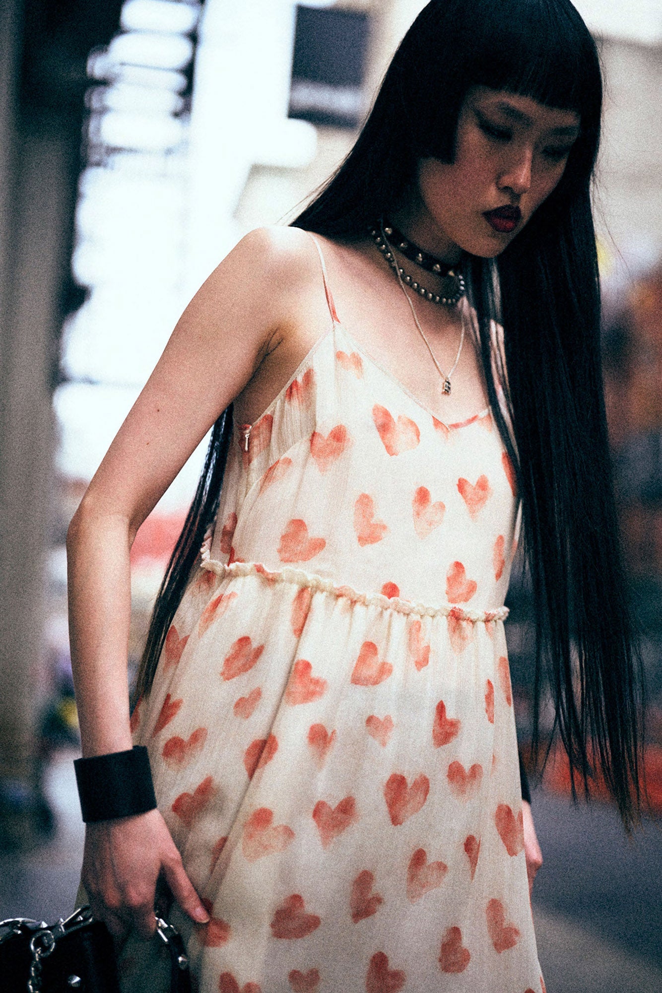 STRAPPY SLIP DRESS - RED HEARTS ON CREAM - R13