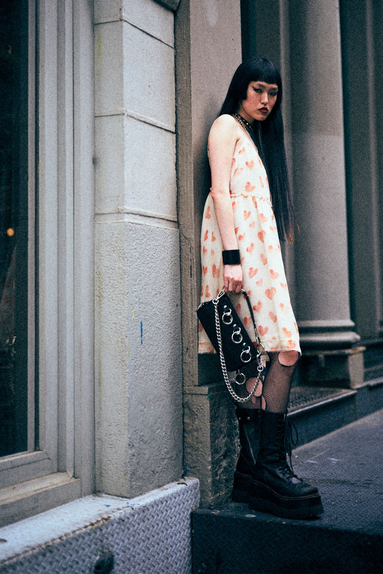 STRAPPY SLIP DRESS - RED HEARTS ON CREAM - R13