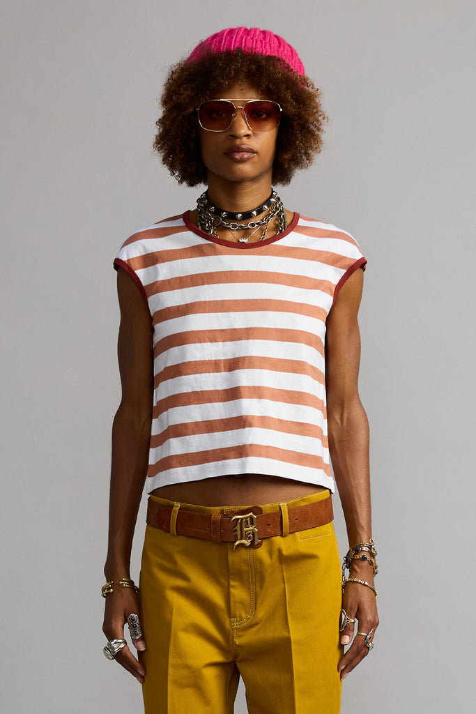 Striped Baby T - White And Light Brown Wide Stripe