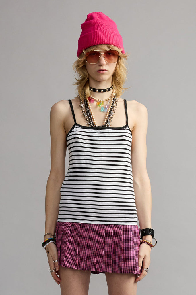 Striped Skinny Strap Cami - White With Black Stripe