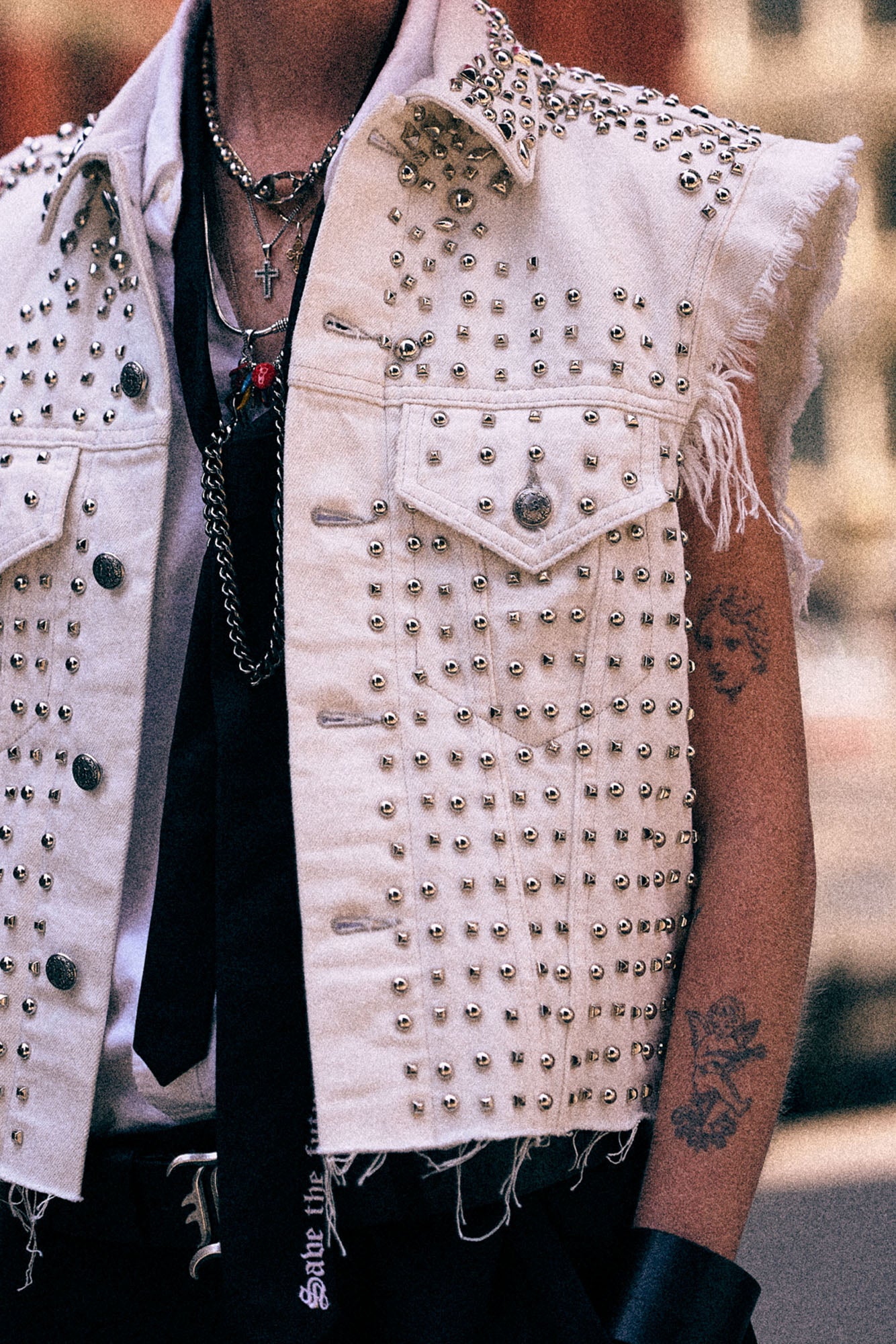 Studded Cropped Denim Vest - Cement White - R13