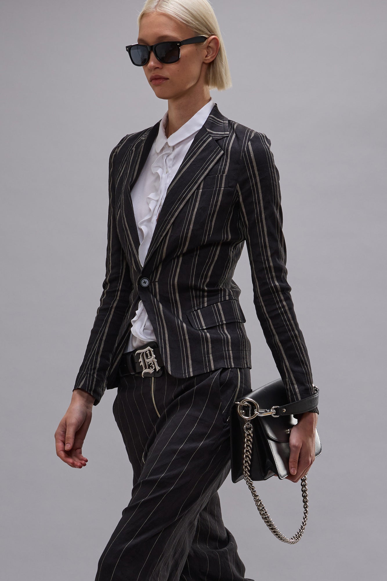 SUPER SHRUNKEN BLAZER - BLACK/SILVER STRIPE - R13
