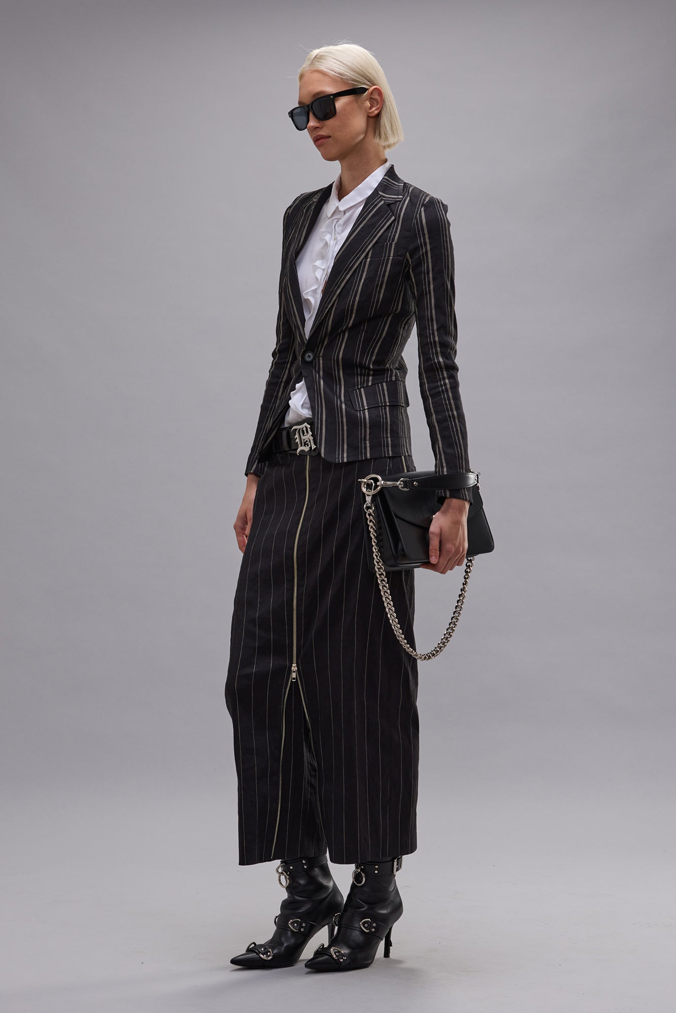 SUPER SHRUNKEN BLAZER - BLACK/SILVER STRIPE - R13