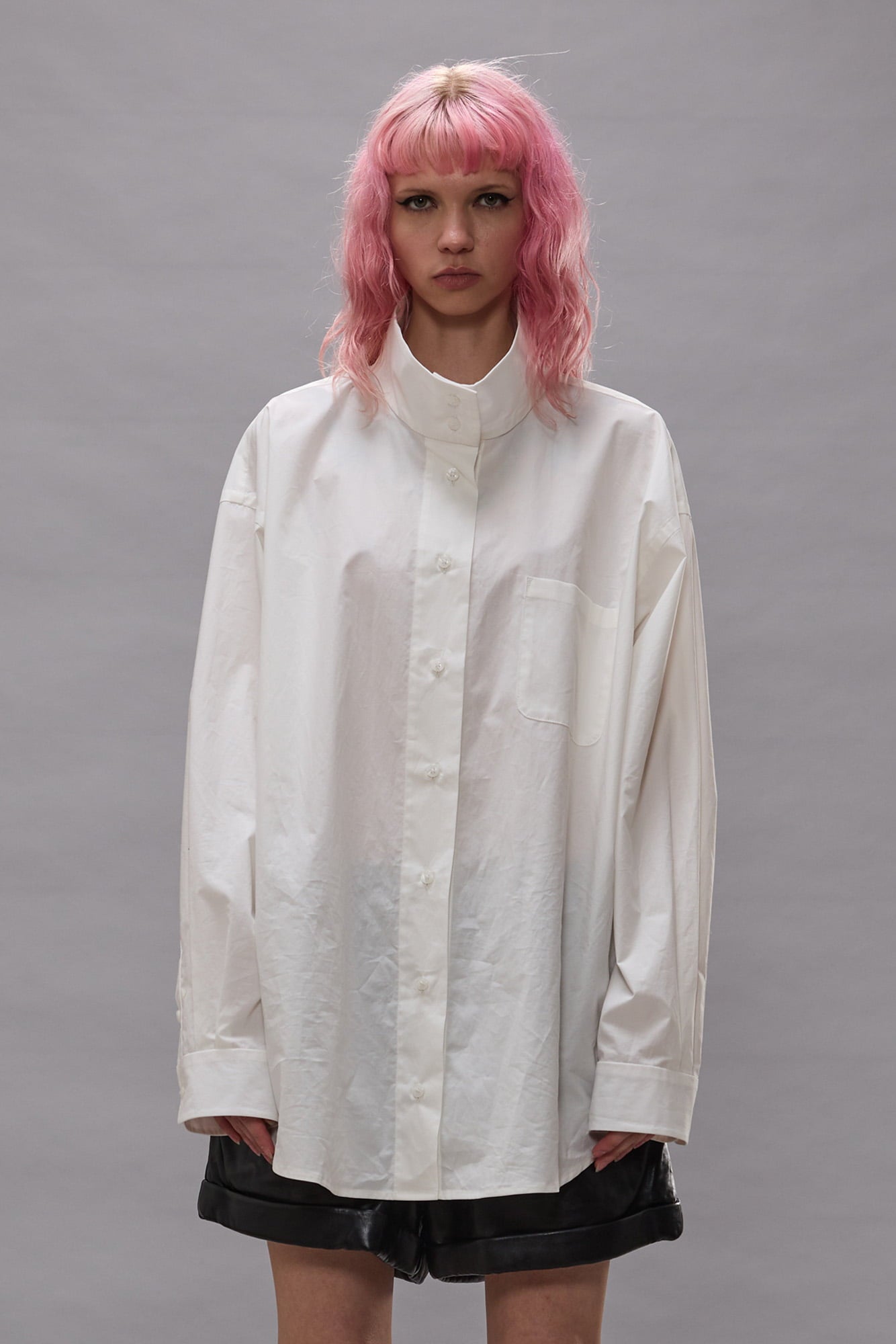 Tall Collar Boyfriend Button Up Shirt - White - R13