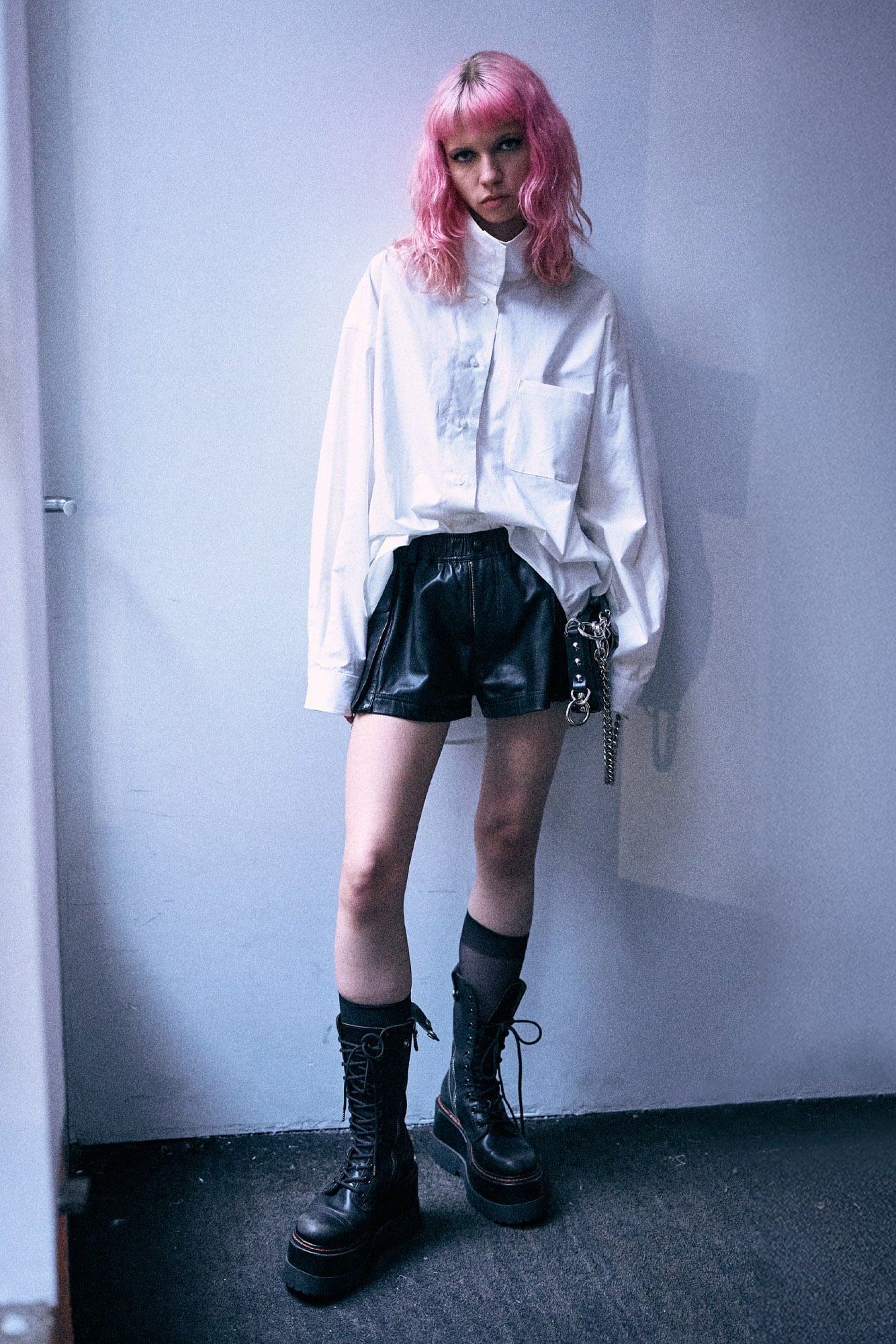 Tall Collar Boyfriend Button Up Shirt - White - R13