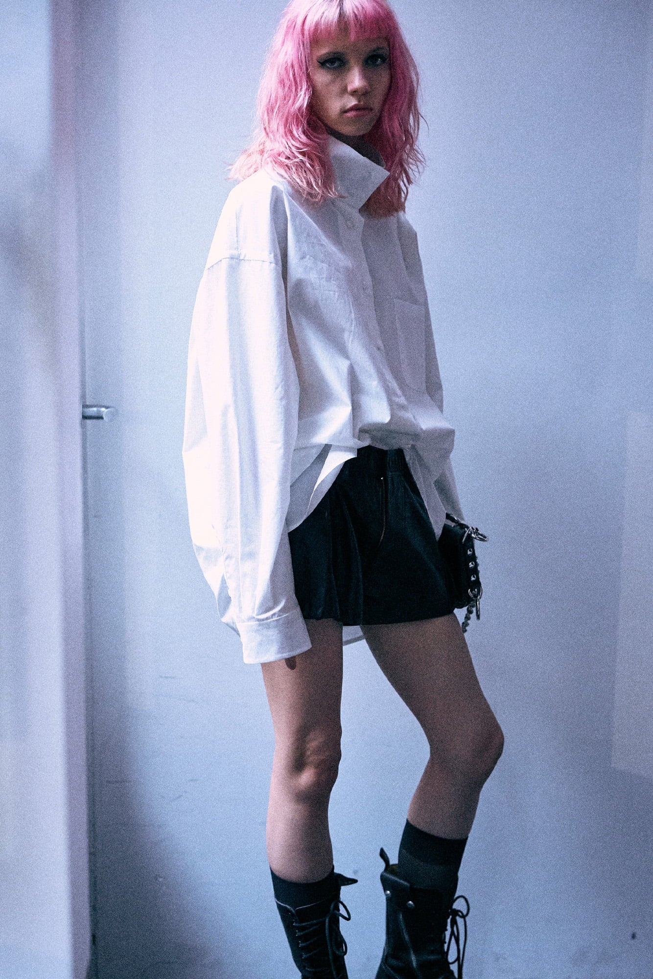 Tall Collar Boyfriend Button Up Shirt - White