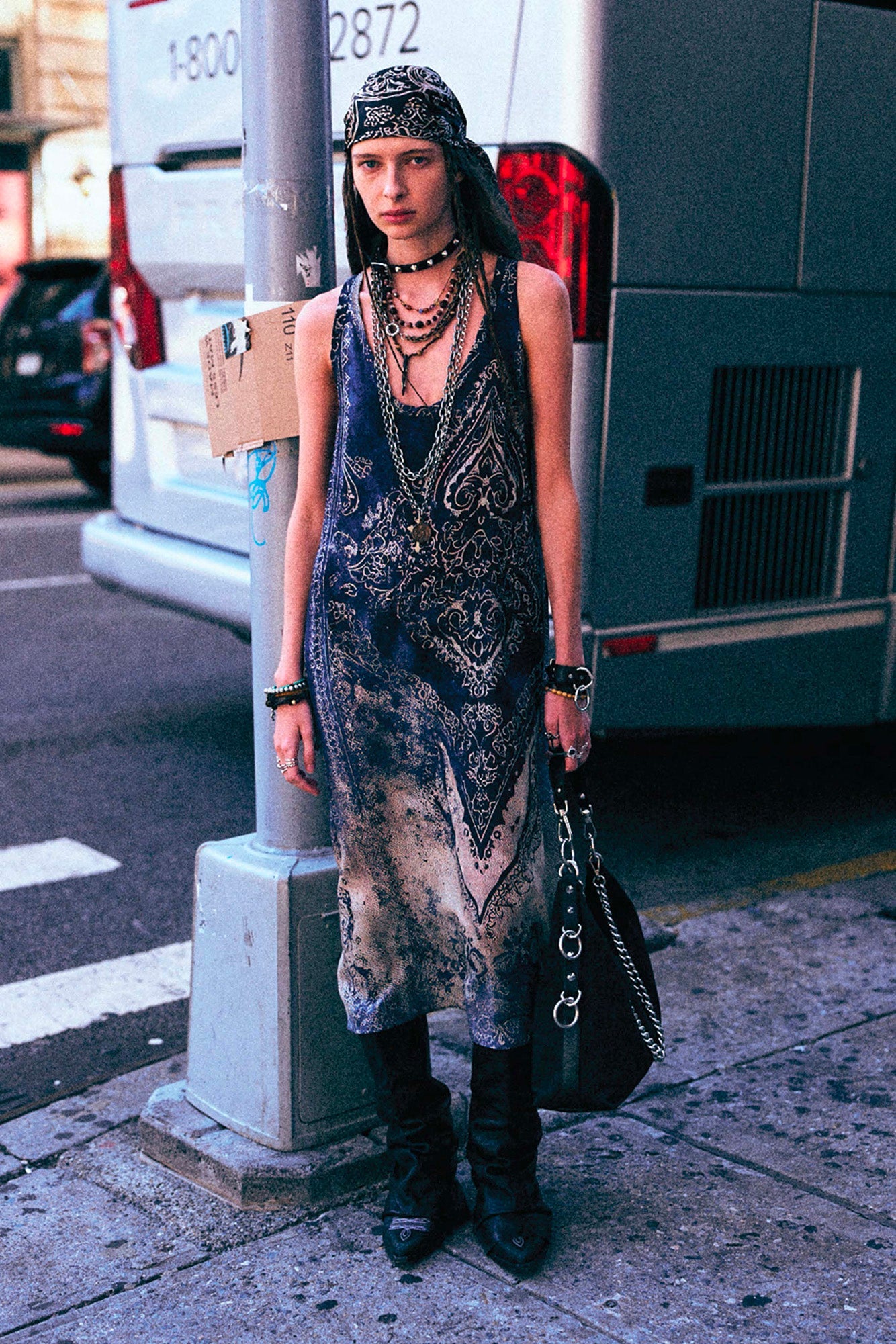 TANK DRESS  - BLUE DISTRESSED MEDALLION - R13
