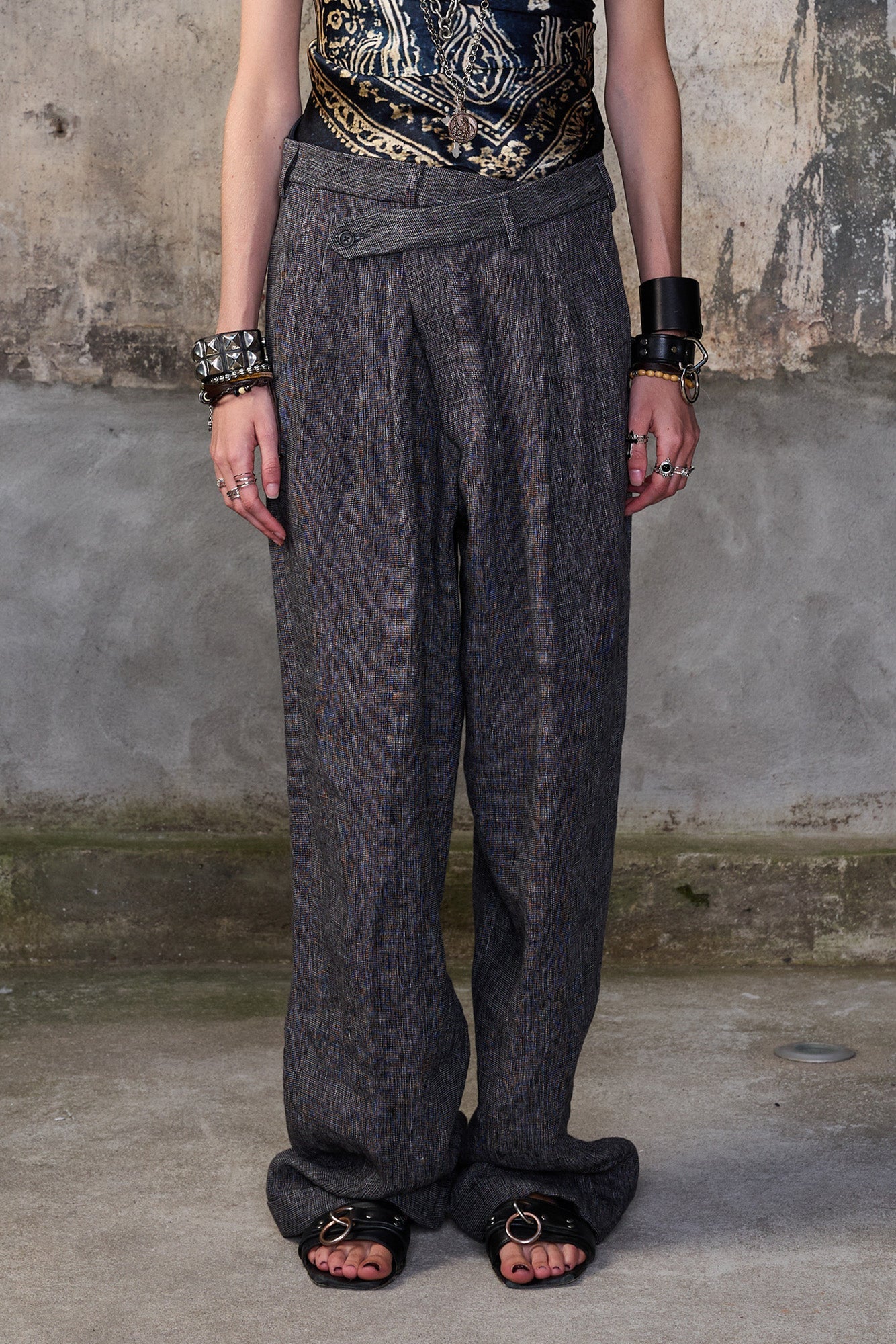 Triple Pleat Crossover Trouser - Dark Grey Stripe - R13