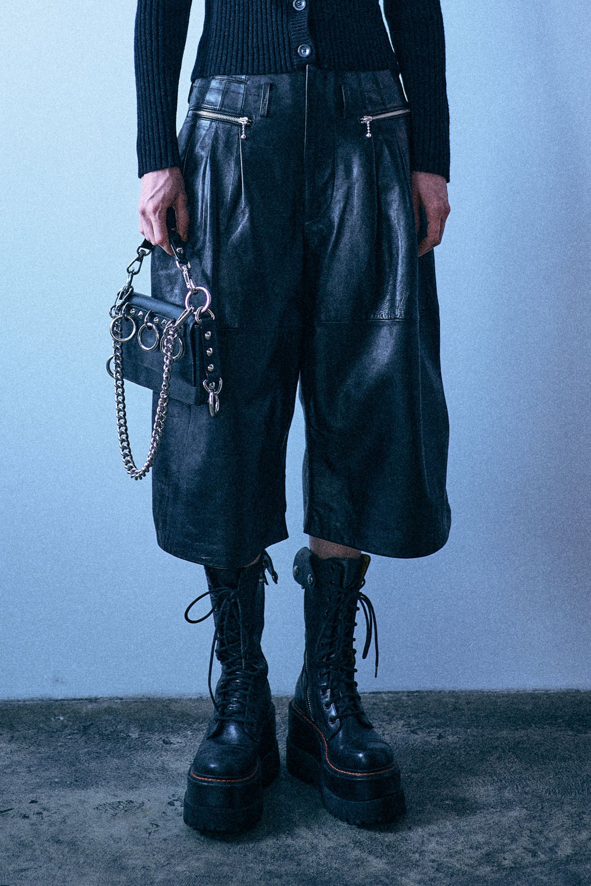 Triple Pleat Leather Culotte - Black - R13