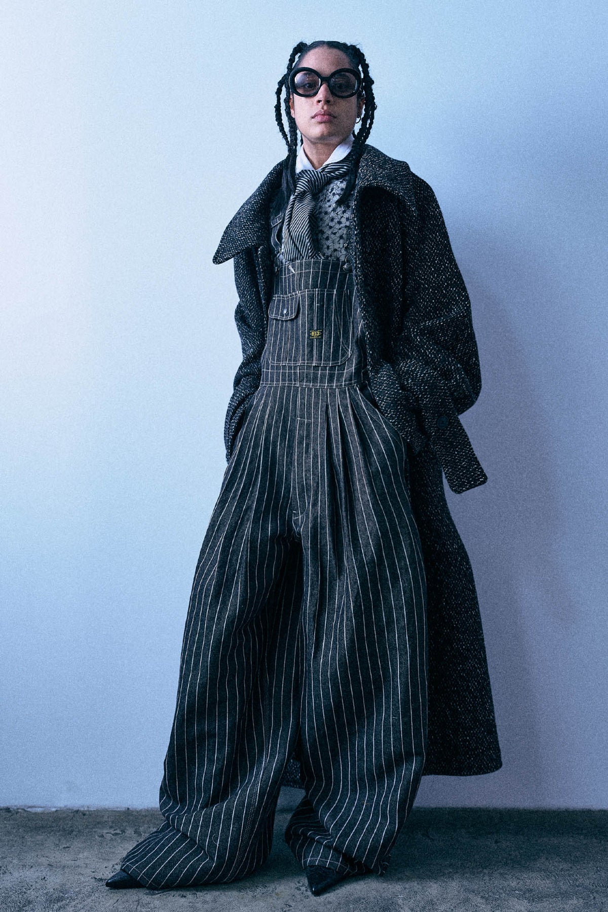 Triple Pleat Overall - Black Ecru Stripe - R13