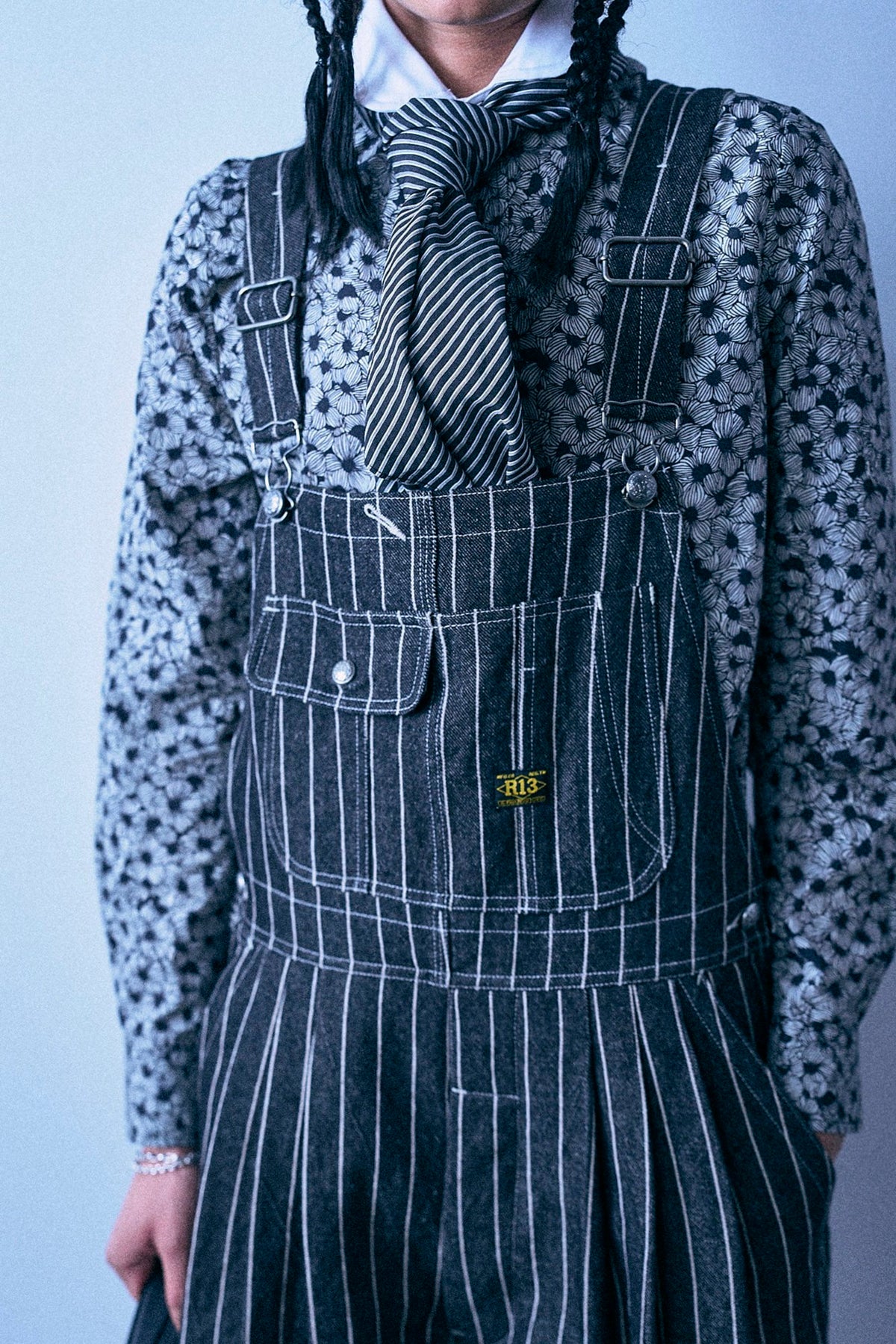 Triple Pleat Overall - Black Ecru Stripe - R13