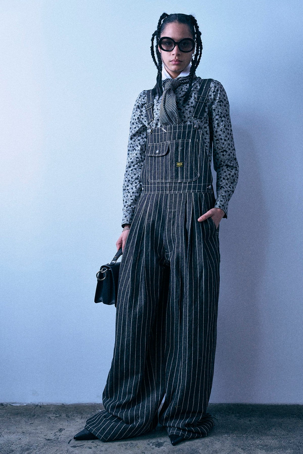Triple Pleat Overall - Black Ecru Stripe - R13