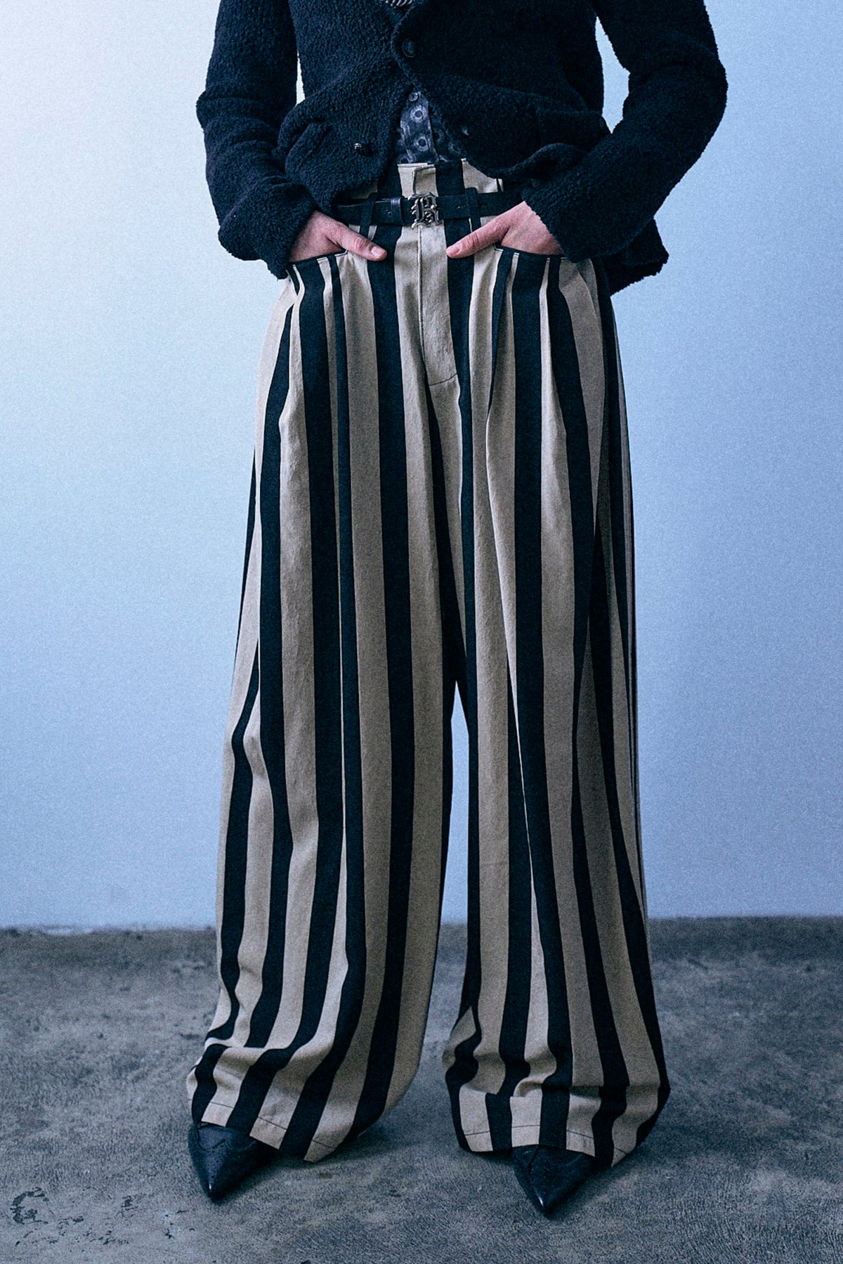 Triple Pleat Pant - Black And Cream Wide Stripe - R13