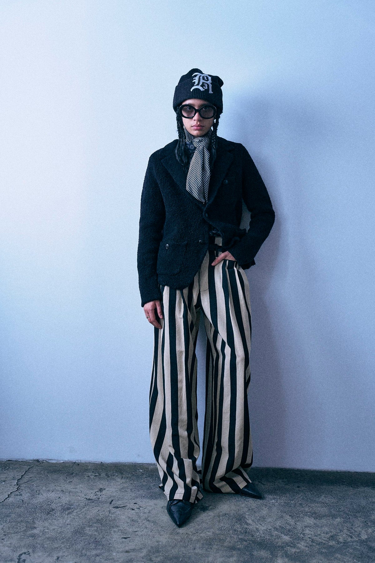 Triple Pleat Pant - Black And Cream Wide Stripe - R13