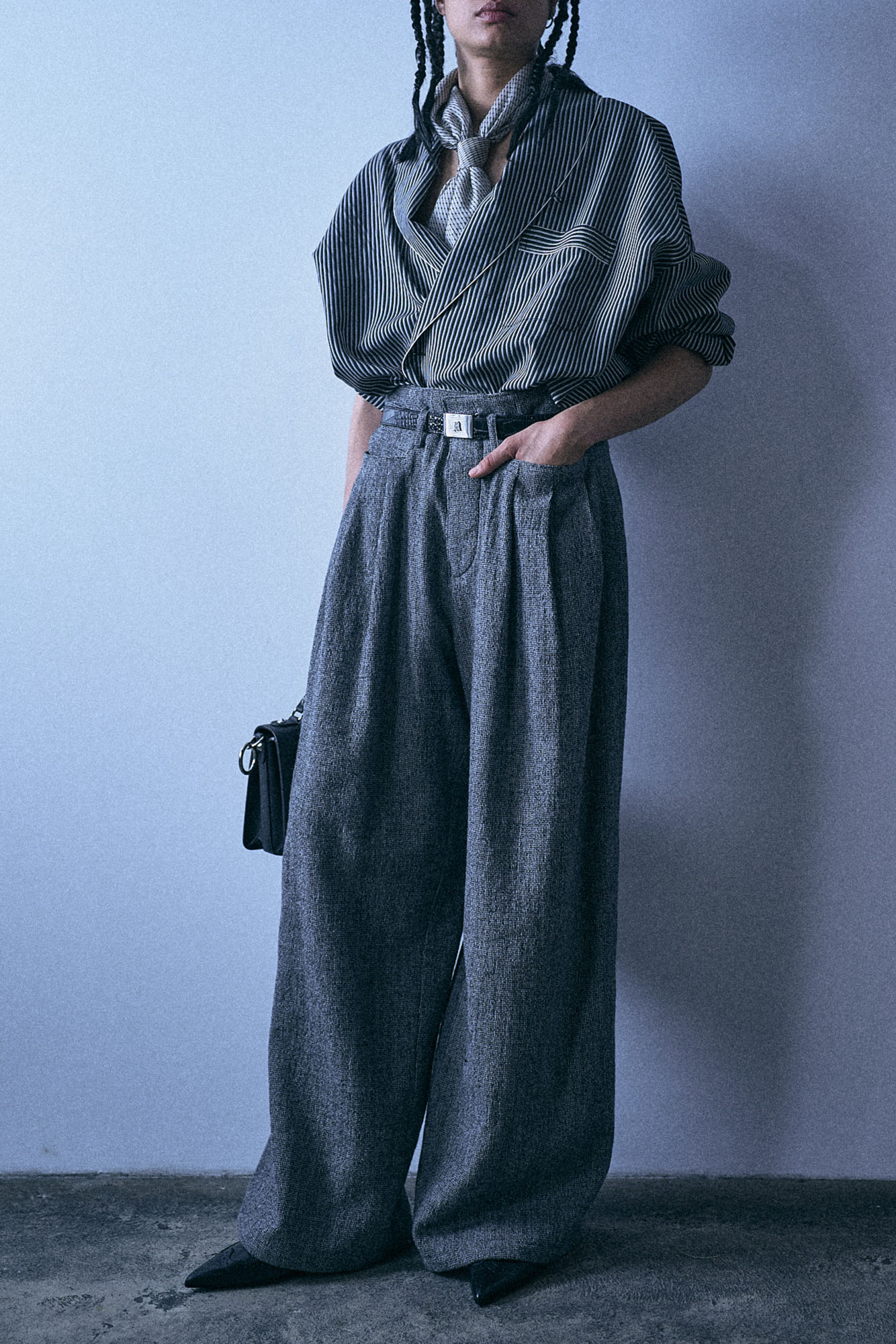 Triple Pleat Pant - Black And White Mini Check