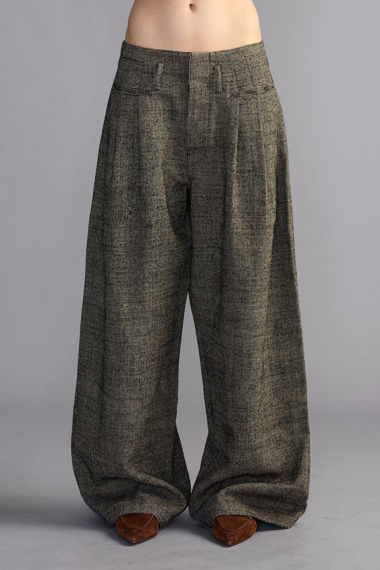 Triple Pleat Pant - Khaki Black Mini Houndstooth - R13