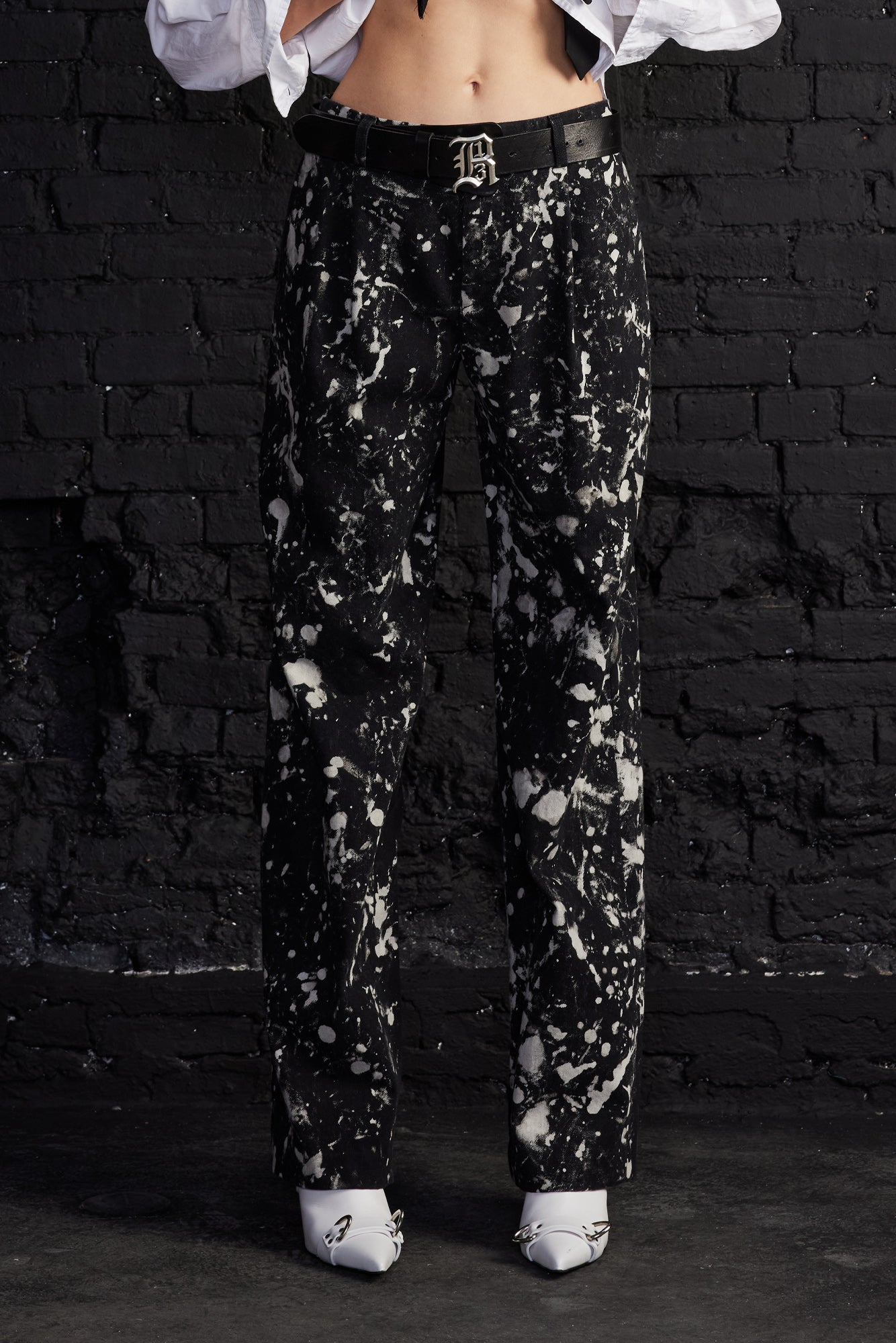Wide Leg Trouser - Black With White Splatter - R13