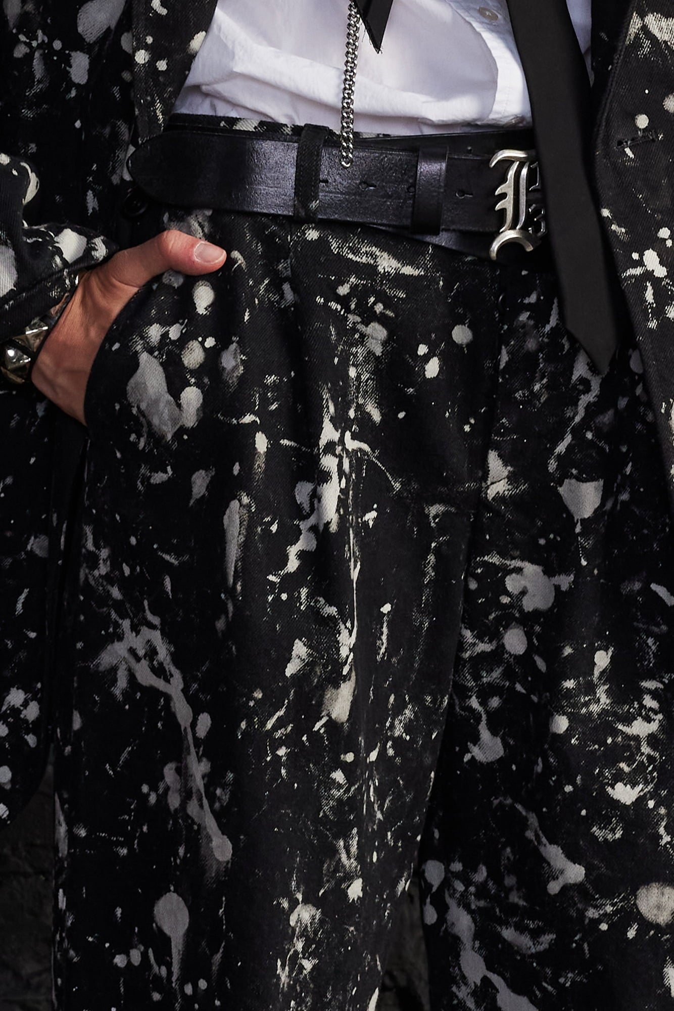 Wide Leg Trouser - Black With White Splatter - R13