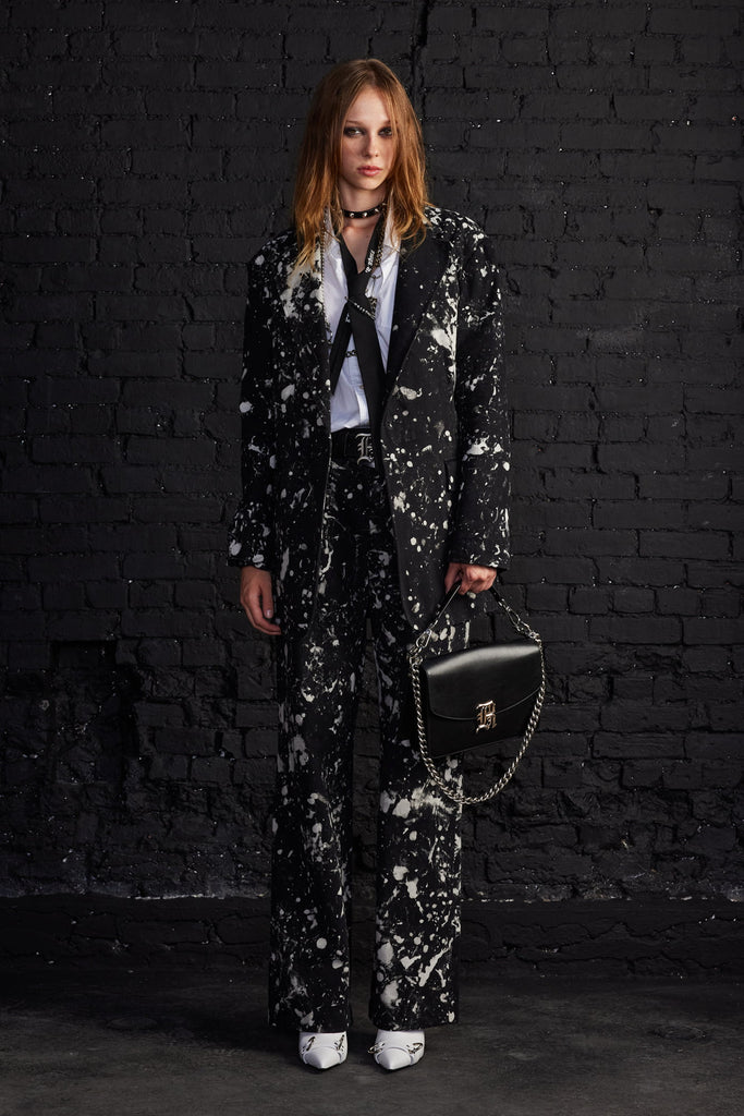 Wide Leg Trouser - Black With White Splatter