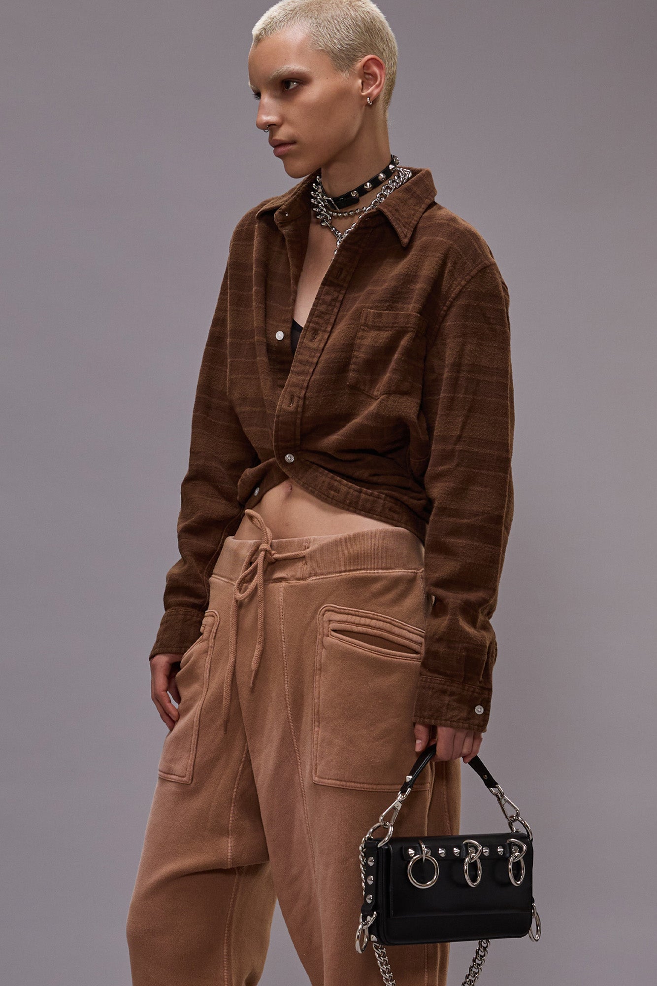 WRAP AROUND SHIRT - OVERDYED BROWN PLAID - R13