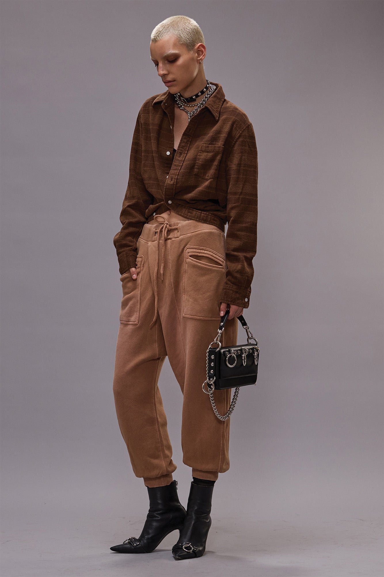 WRAP AROUND SHIRT - OVERDYED BROWN PLAID - R13