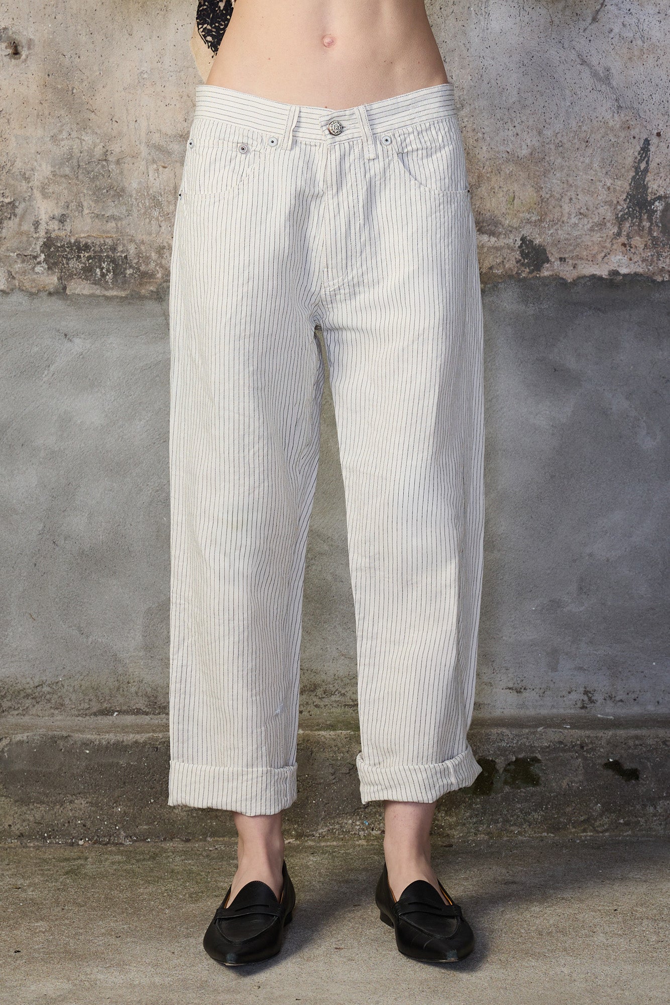 X-BOYFRIEND 5-POCKET PANT - WHITE AND BLACK STRIPE - R13