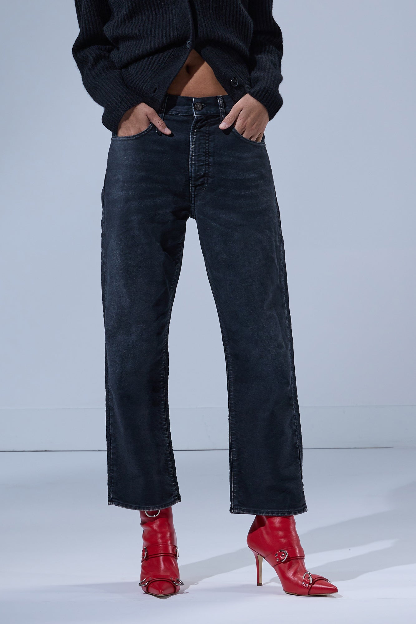 X-BOYFRIEND JEAN - BLACK GARMENT DYED MOLESKIN - R13