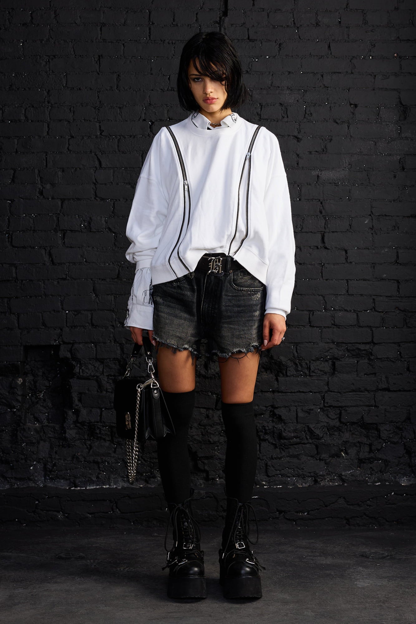 Zippered Crewneck - White - R13