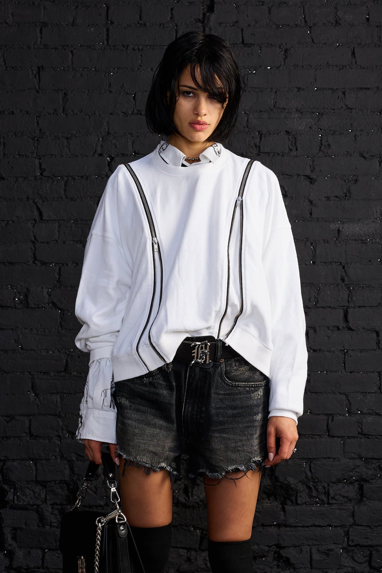 Zippered Crewneck - White - R13