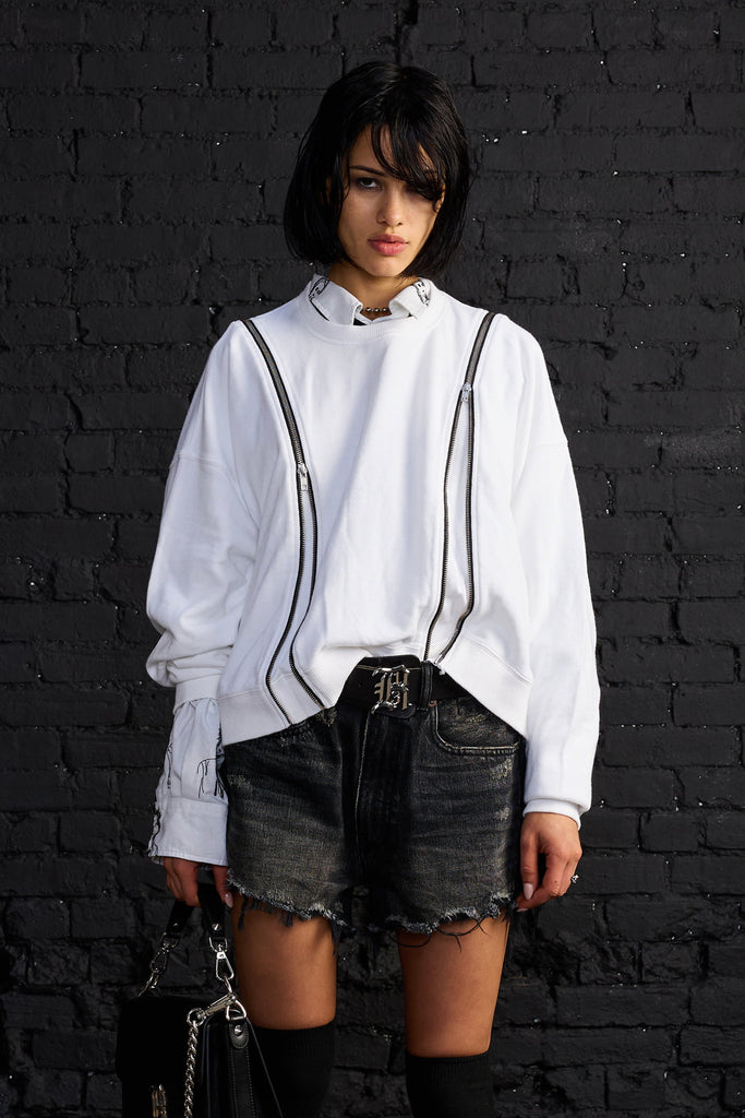Zippered Crewneck - White