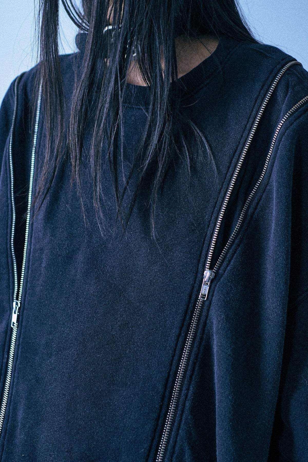 Zippered Grunge Sweatshirt Dress - Black - R13
