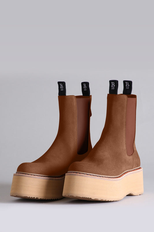 DOUBLE STACK CHELSEA BOOT - BROWN SUEDE
