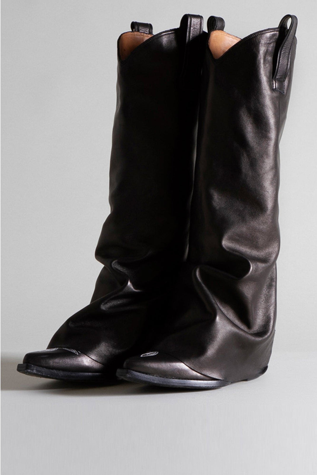 MID COWBOY BOOTS WITH SLEEVE - BLACK LEATHER | R13