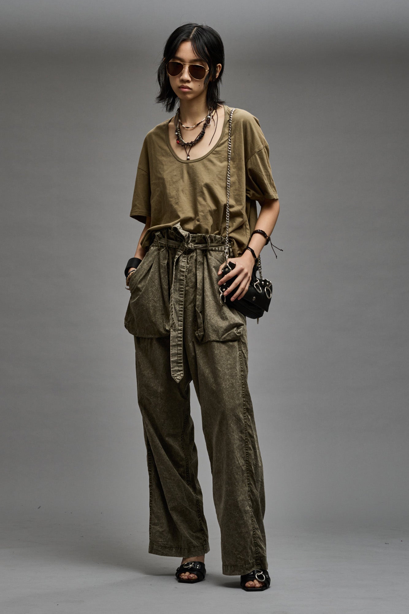 BELTED UTILITY PANT - OLIVE GARMENT DYE