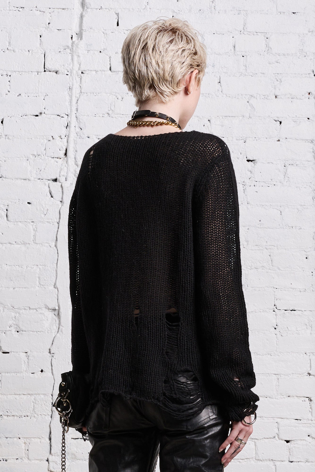 DOUBLE LAYER RELAXED SWEATER - BLACK AND ECRU