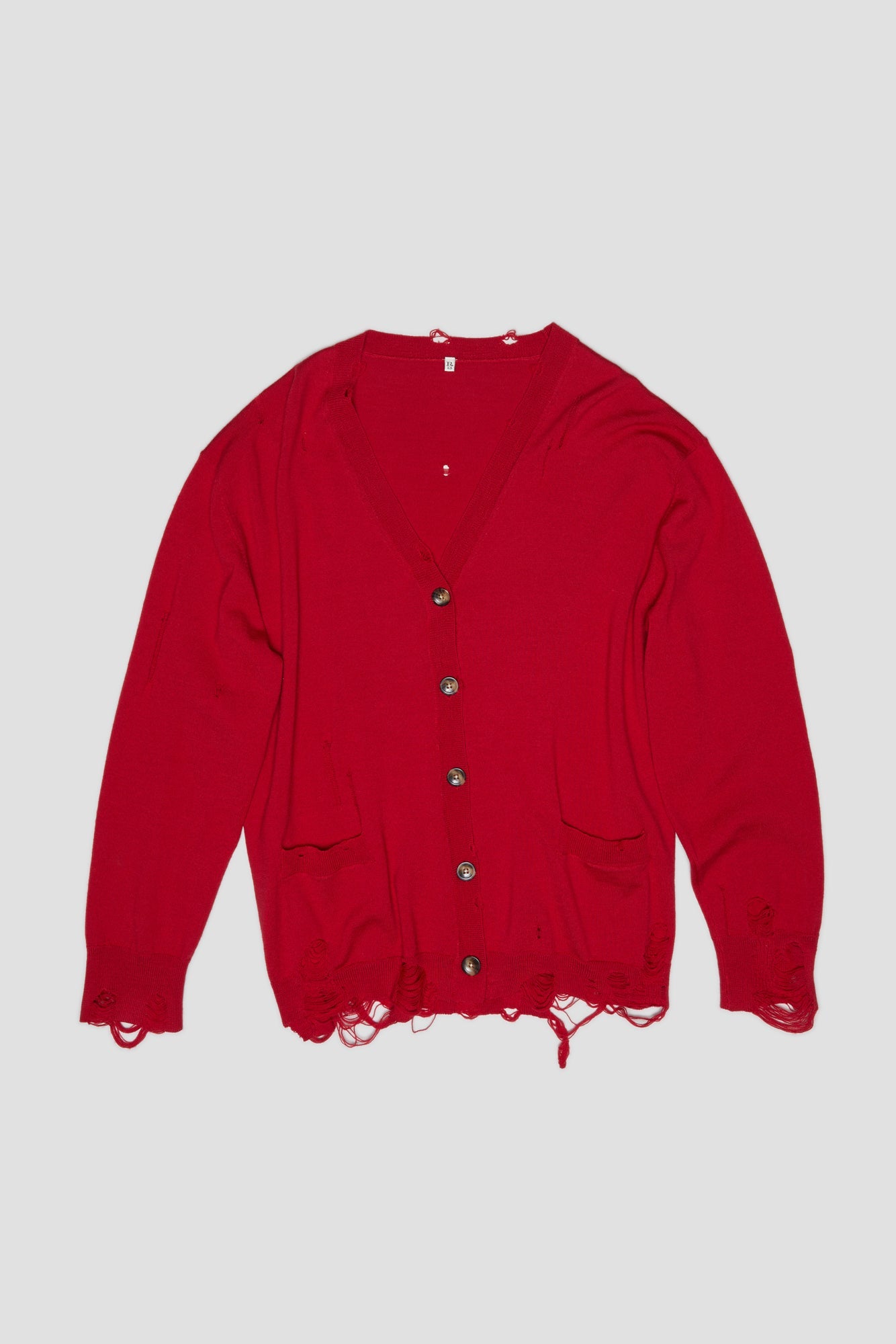 OVERSIZED DISTRESSED CARDIGAN - RED CASHMERE