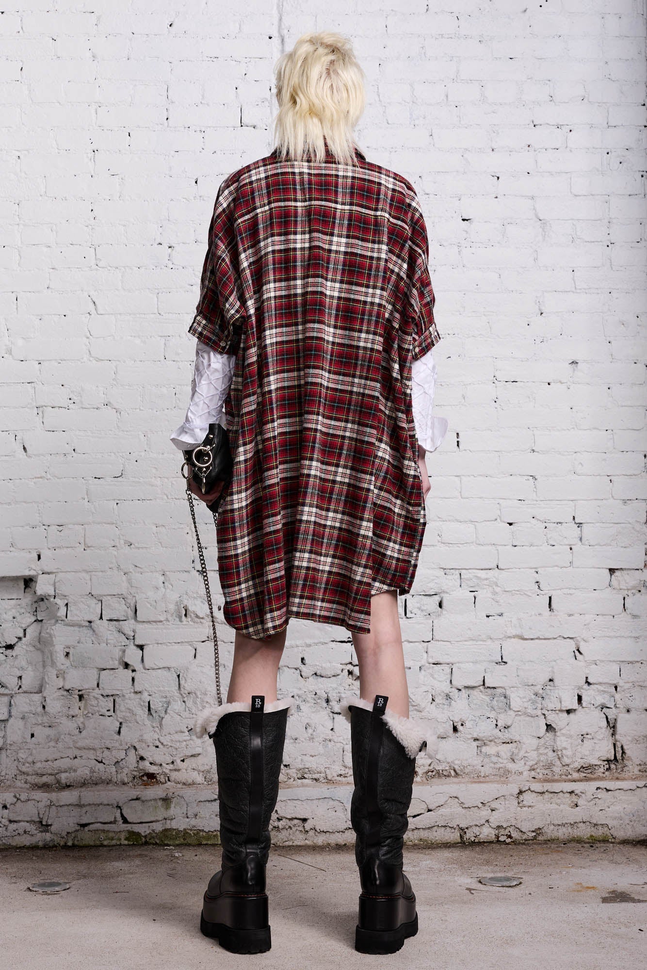 OVERSIZED RELAXED SHIRTDRESS - RED AND ECRU