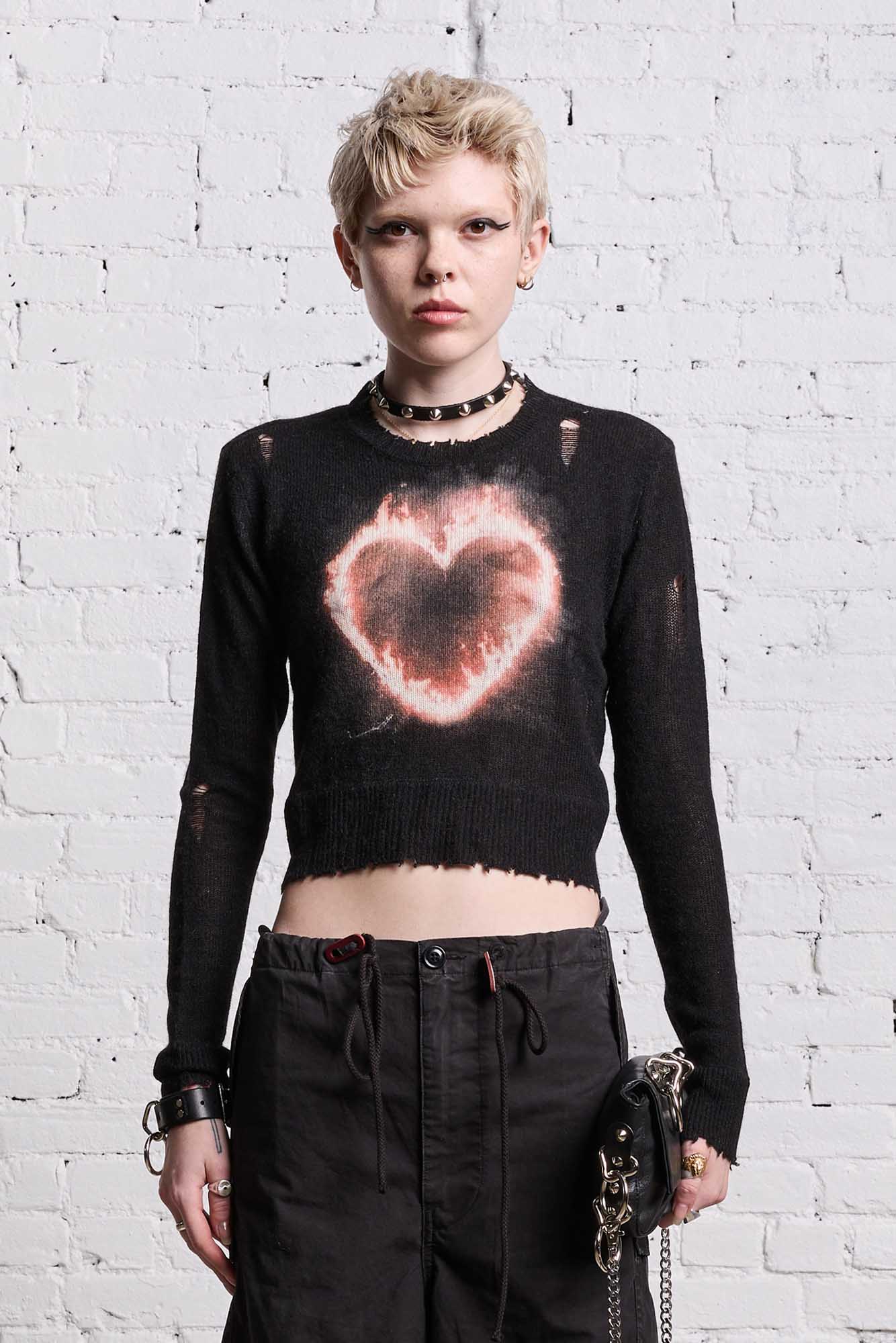 BURNING HEART BABY CREWNECK - BLACK - R13
