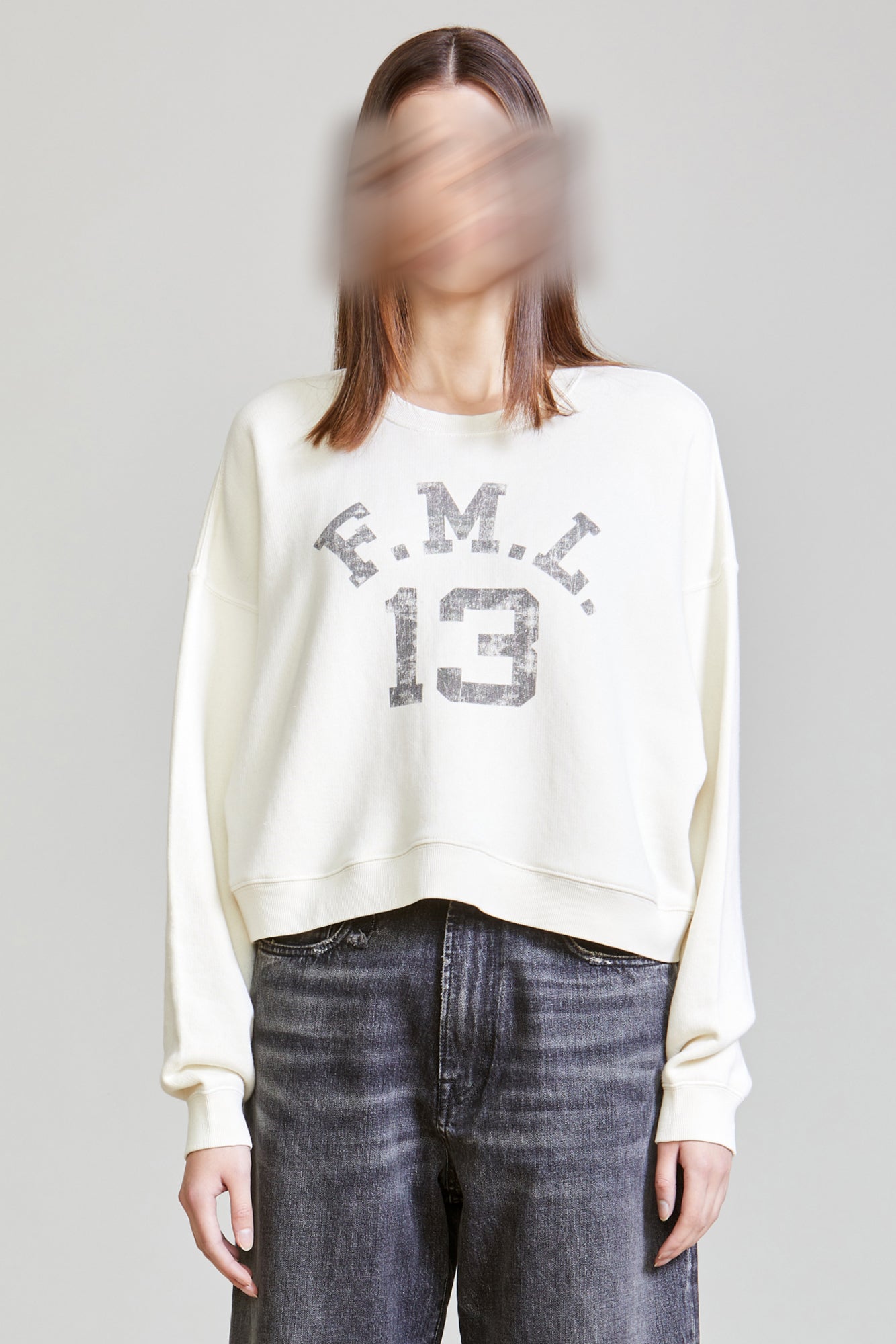 Cropped Fml 13 Crewneck - Ecru - R13
