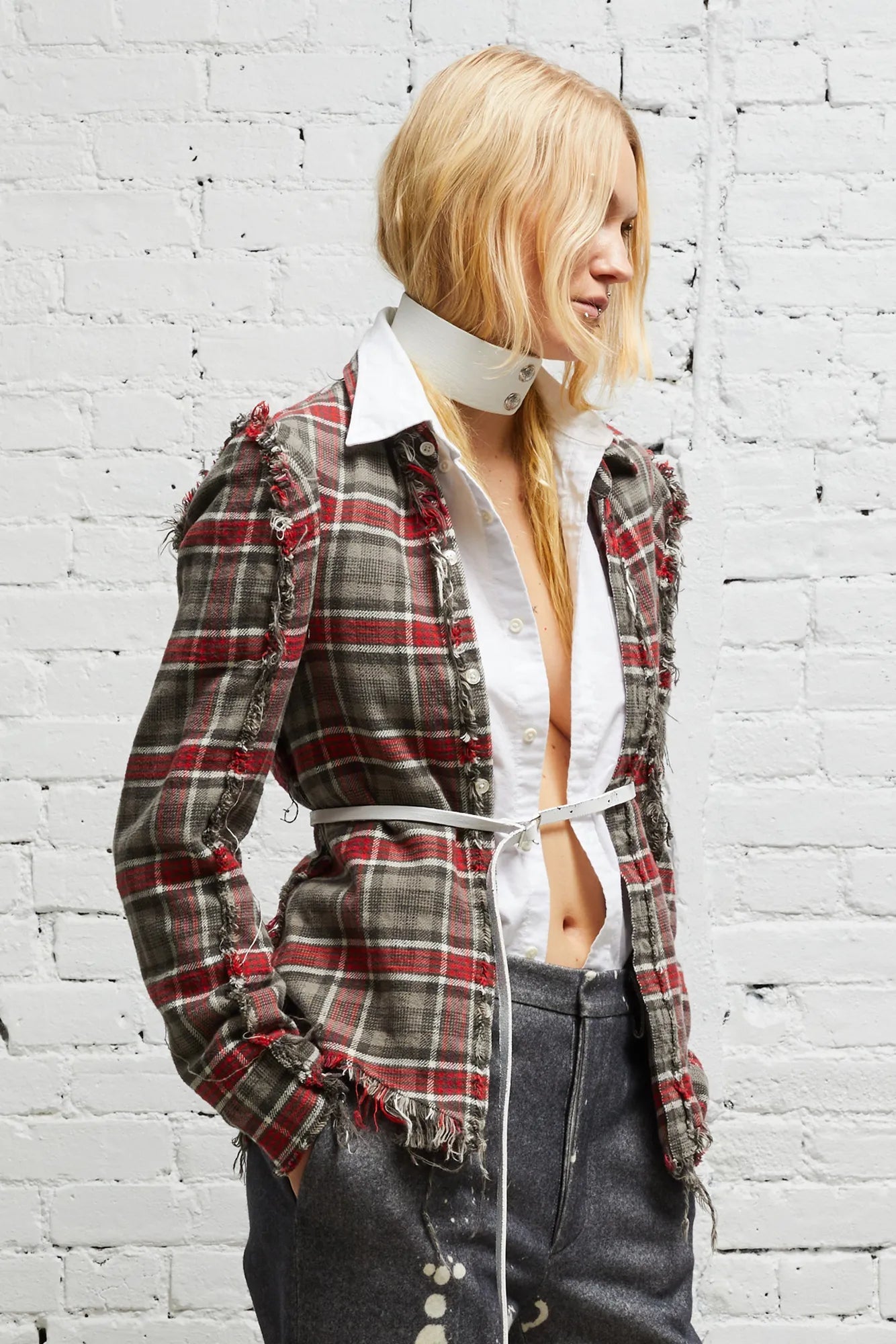 Flat Sleeve Shirt - Grey Plaid - R13