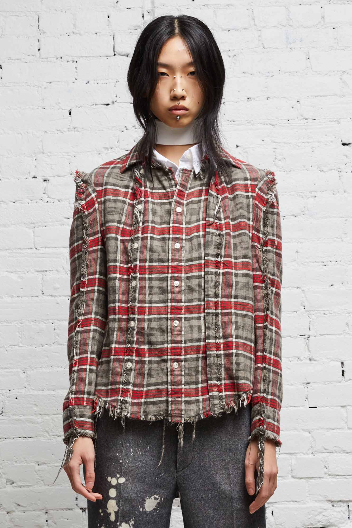 Flat Sleeve Shirt - Grey Plaid - R13