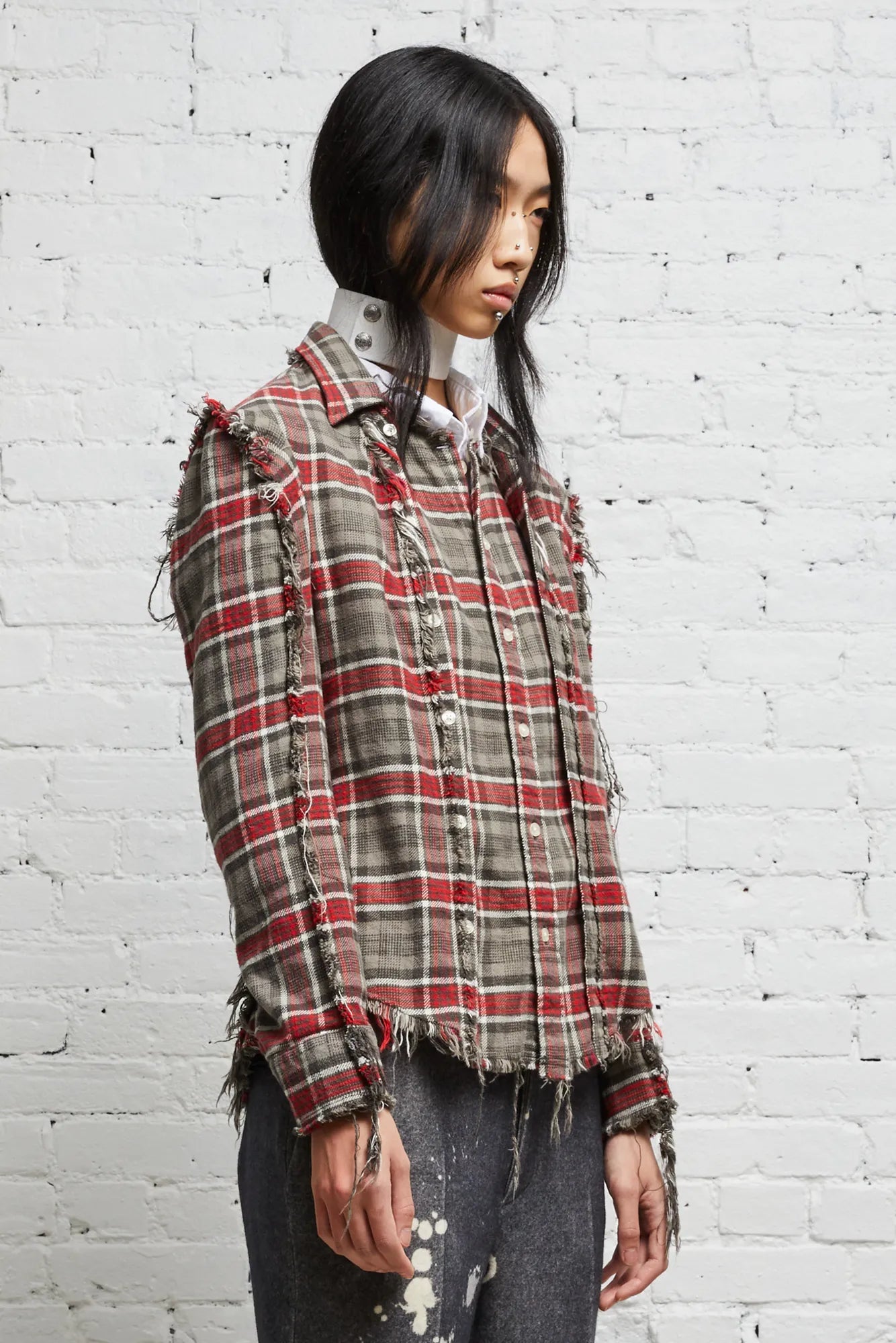 Flat Sleeve Shirt - Grey Plaid - R13