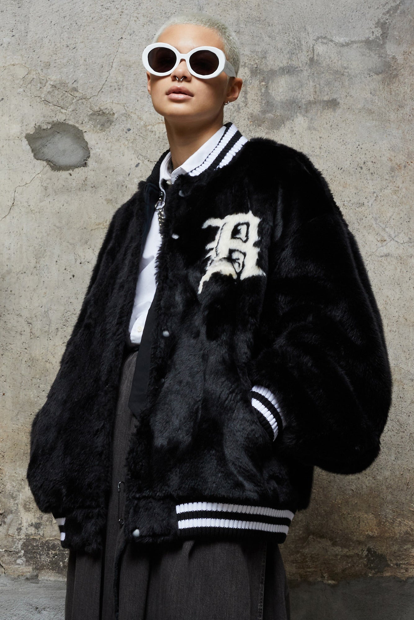 Furry Logo Bomber - Black - R13