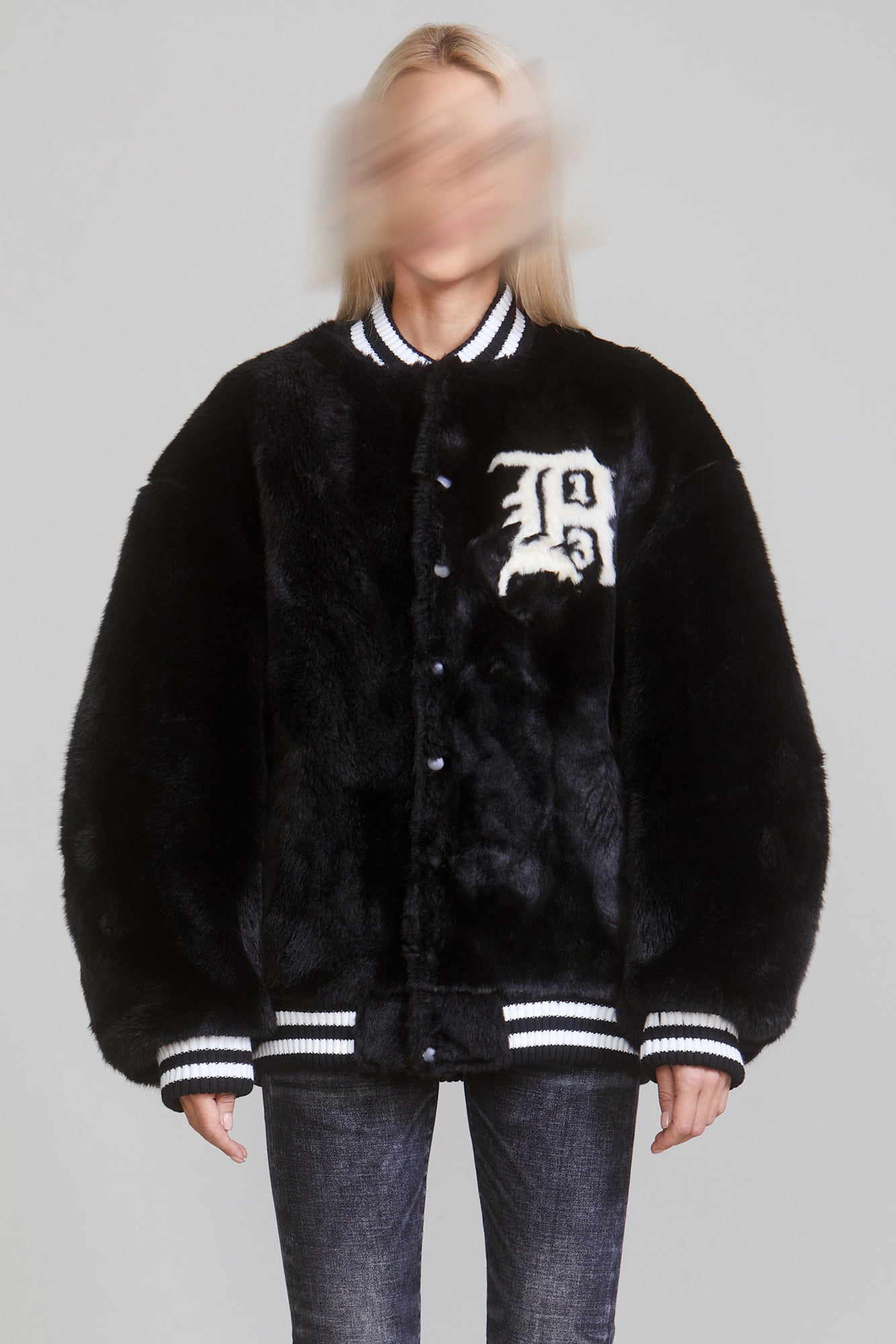 Furry Logo Bomber - Black - R13