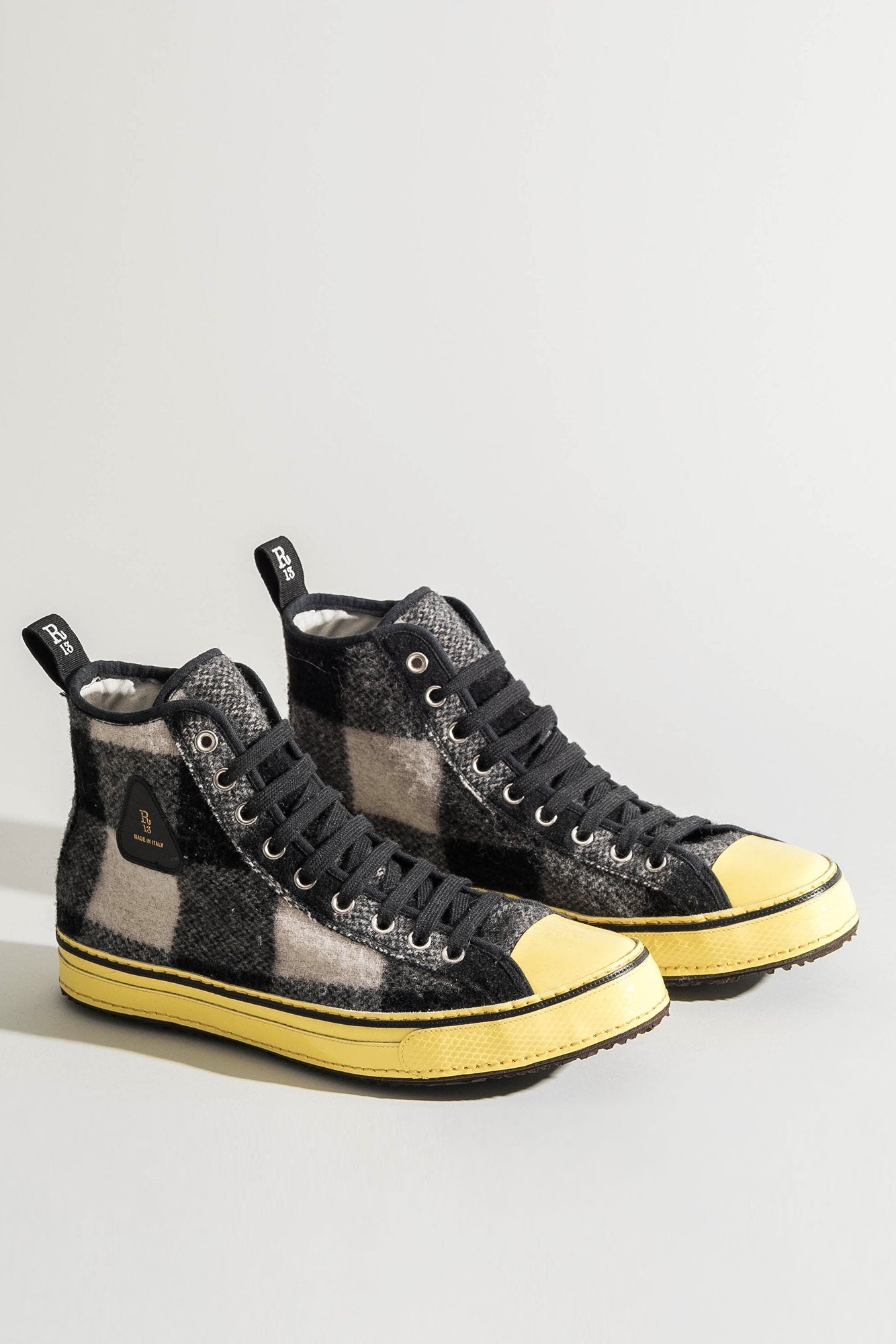 High Top Sneakers - Black And White Plaid - R13