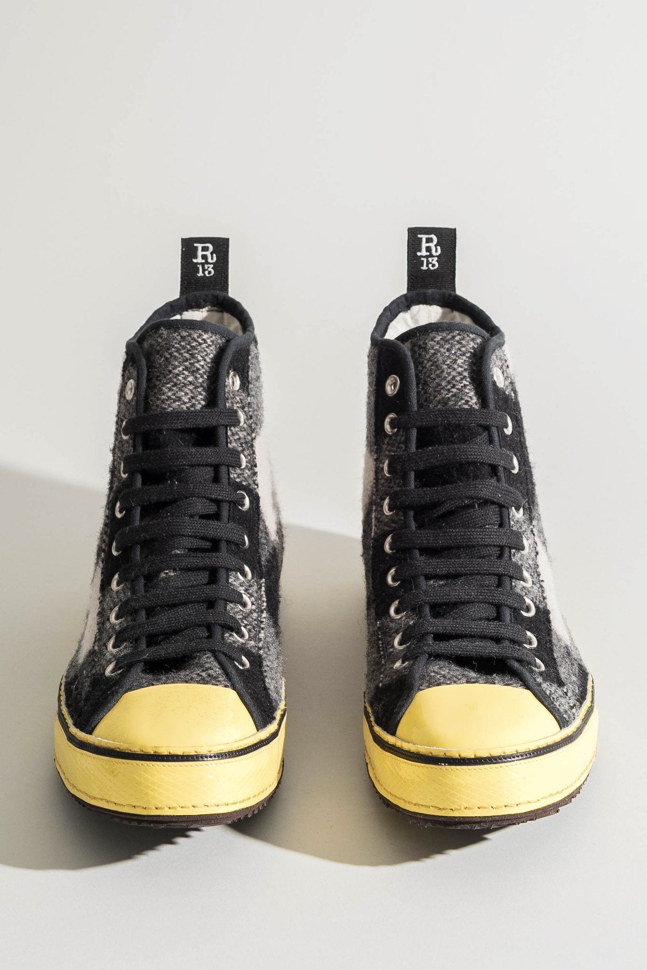 High Top Sneakers - Black And White Plaid - R13