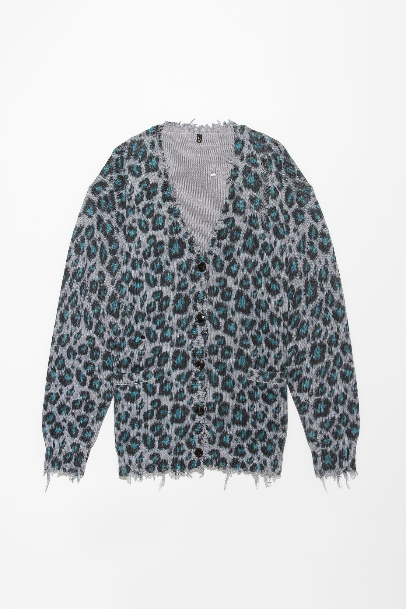 Oversized Distressed Edge Cardigan - Blue Leopard - R13