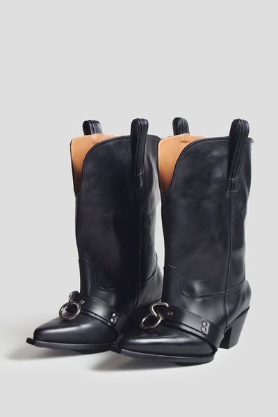 R13 SLOUCH COWBOY ブーツ 38 Ringed Low Rider Cowboy Boot - Black – R13