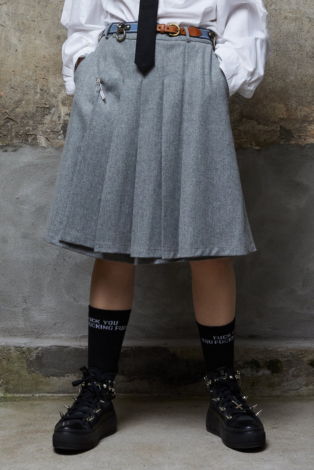Tailored Pleated Skort - Light Grey - R13